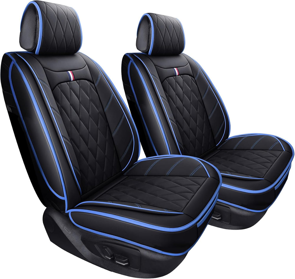 Aierxuan 2 Front Seat Covers Universal Fit Waterproof Leather, Black-Blue