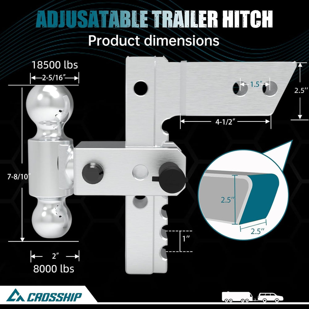 Adjustable Trailer Hitch - Heavy Duty Aluminum Drop Drawbar Hitch - Fits 2.5&...