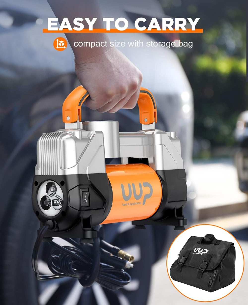 UUP Portable 12V Air Compressor, 150 PSI Tire Inflator with Dual Cylinders