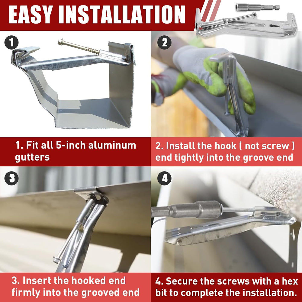 50-Pack Hidden Gutter Hangers 5 Inch K Style - Heavy Duty Rain Gutter Bracket...