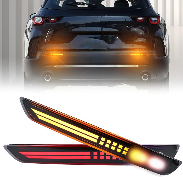 Red LED Rear Bumper Reflectors Fog Brake Tail Light Lamps Compatible with Mazda CX-50 CX50 Add on Turn Signal Feature Accessories (SMOKED STYLE)