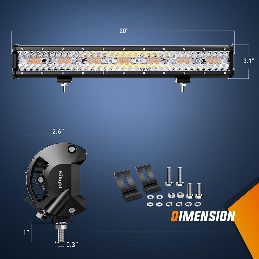 Nilight 20Inch Off-Road LED Light Bar White Amber 3 Lighting Modes