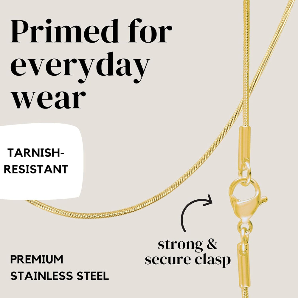 KISPER Gold Snake Chain Necklace for Women 24K Plated Stainless Steel Thin
