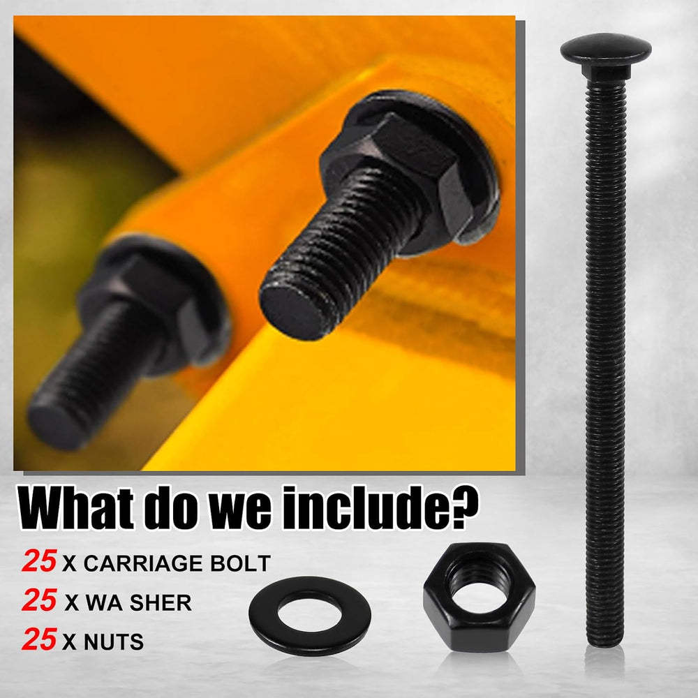 CNQLIS 1/2" x 10" Carriage Bolts Kit, 25PCS Black Carriage Bolts