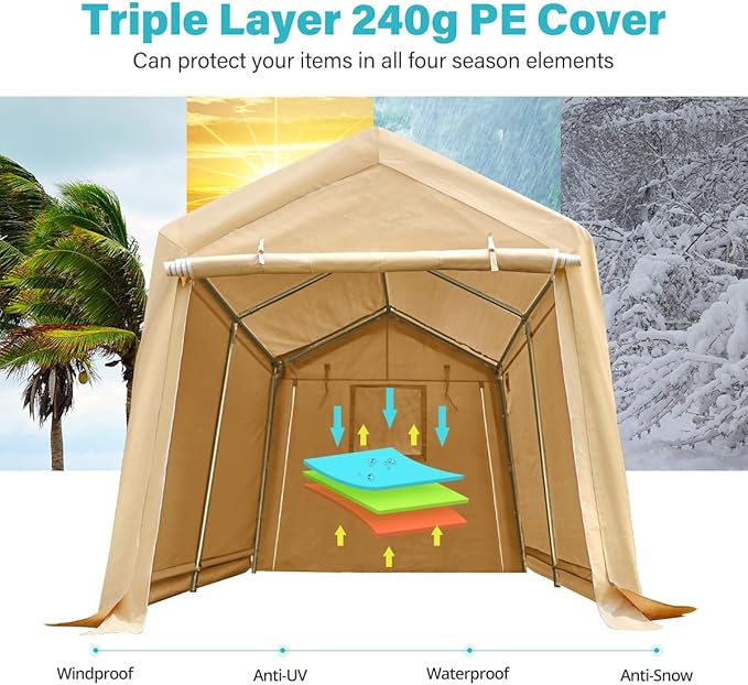 ADVANCE OUTDOOR 8x14 ft Steel Metal Peak Roof Portable Garage Shelter Storage