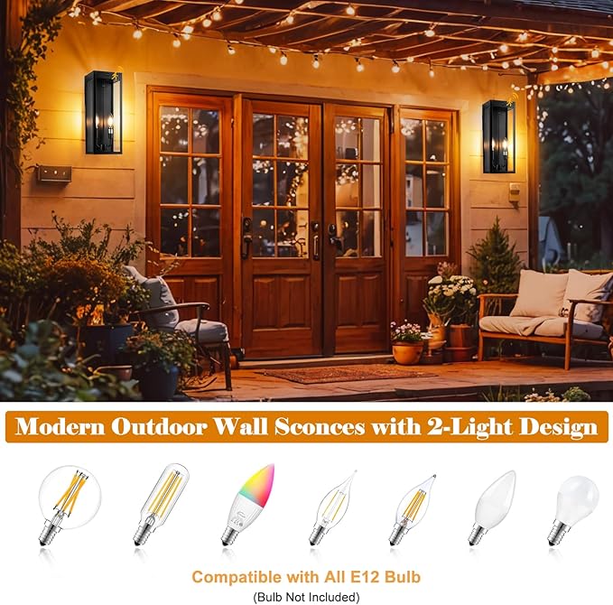 Black Motion Sensor Outdoor Lights 2-Light, 16” Modern Dusk to Dawn Sensor (2...