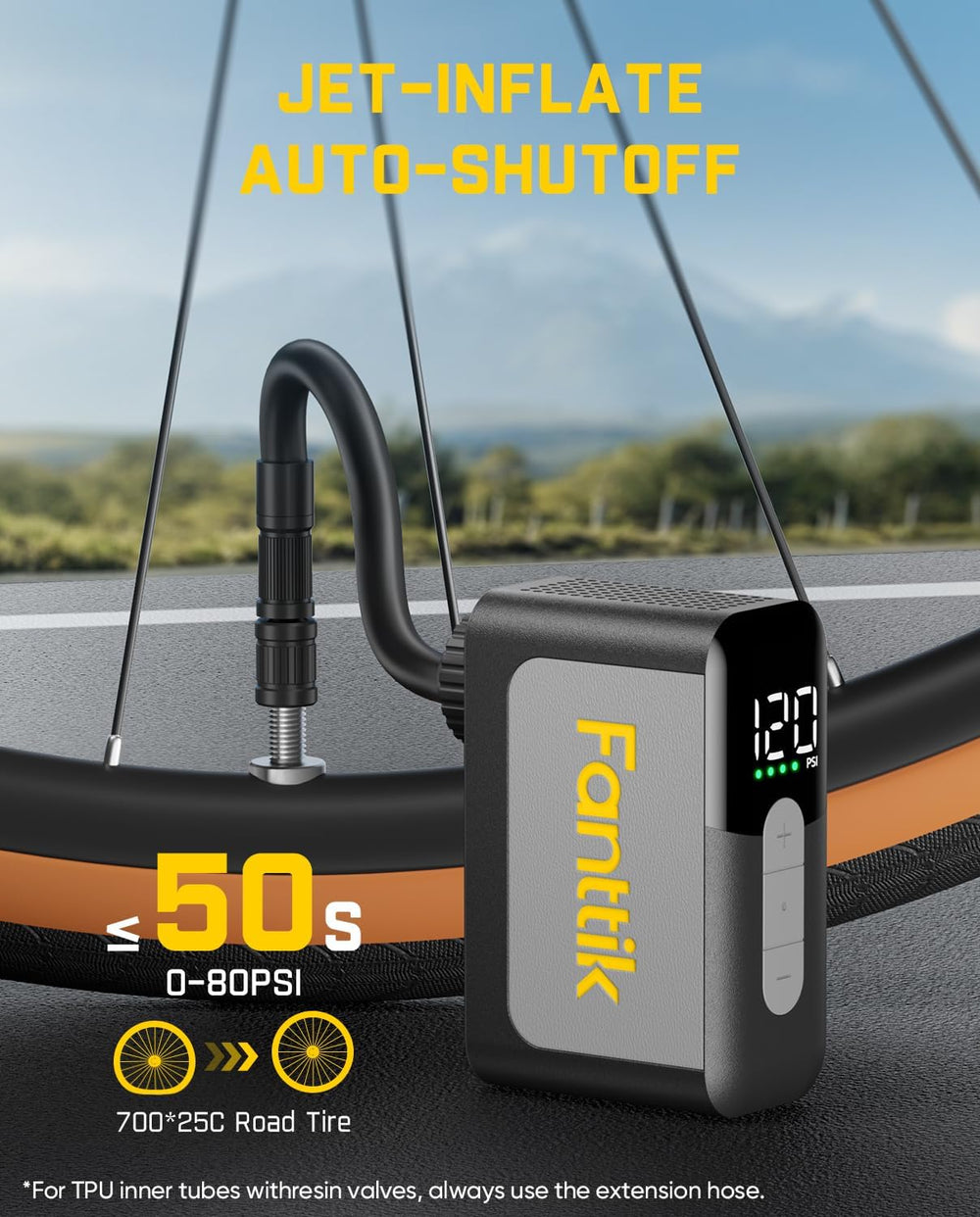 Fanttik X10 Ace Mini Electric Bike Pump, 120PSI, 22s Inflate, Auto Stop