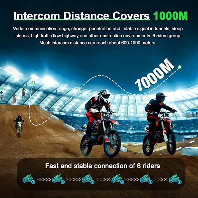Mesh 3.0 Motorcycle Bluetooth Headset, 6 Riders Group V5.1 Helmet Bluetooth