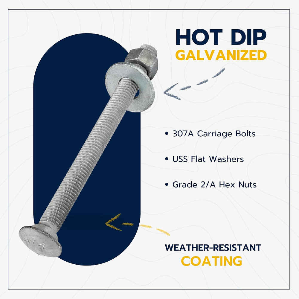 1/2" x 6" (25 Pack) Galvanized Carriage Bolt Kit Grade 307A Include...