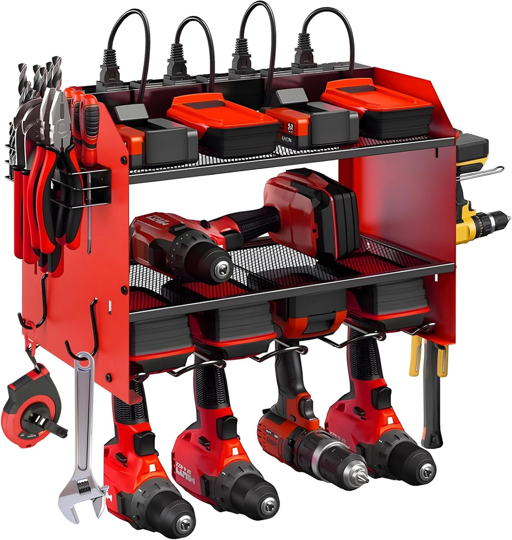 Power Tool Organizer wtih Charging Station，3 Layers Storage Rack