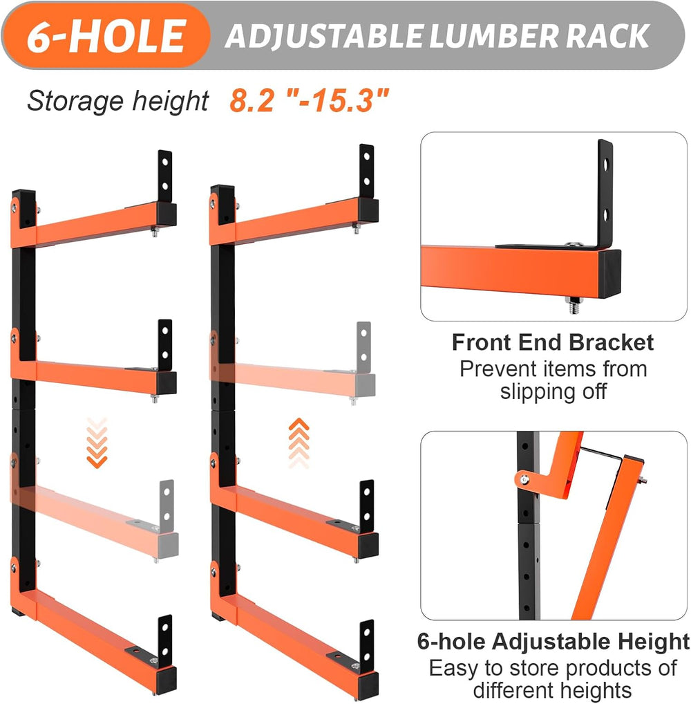 27" Lengthened Lumber Storage Rack, 6-Hole Adjustable Wall Mount Wood Or...