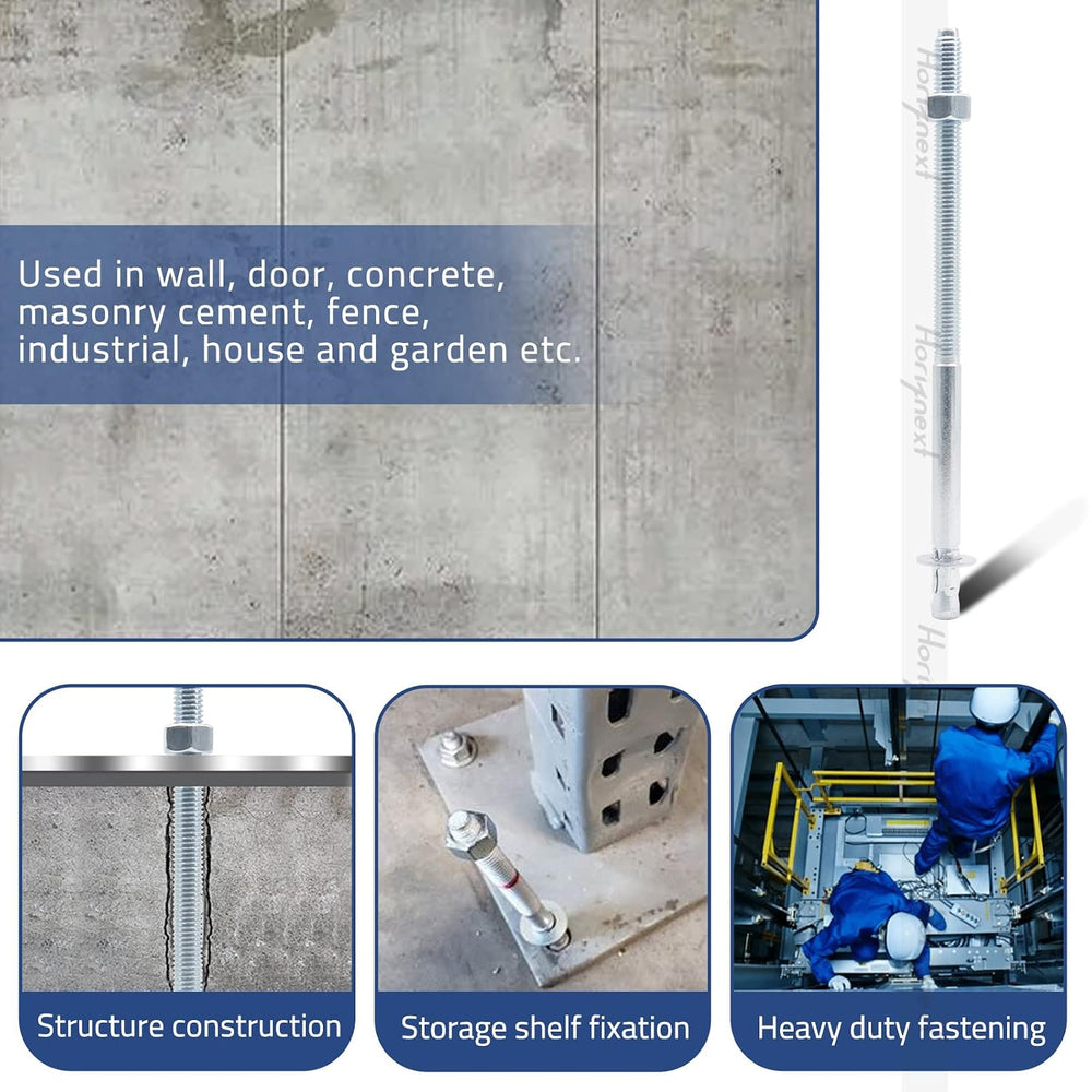 1/2 Concrete Anchors, 1/2 Wedge Anchors Bolts, 10" L, 10 Pcs