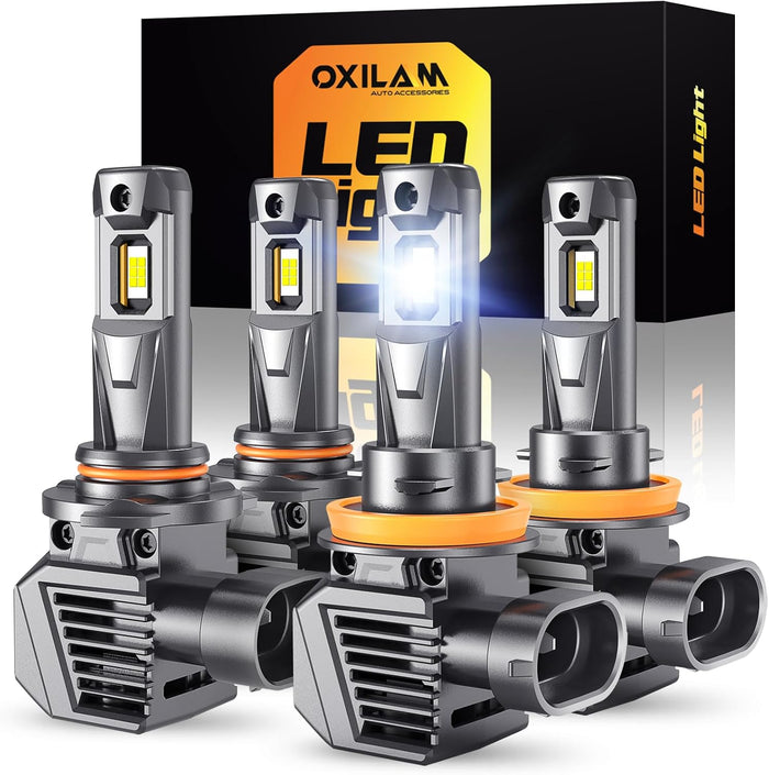OXILAM M5S H11 9005 Light Bulbs Combo, 80000LM 900% Brighter 6500K Cool White (Pack of 4)