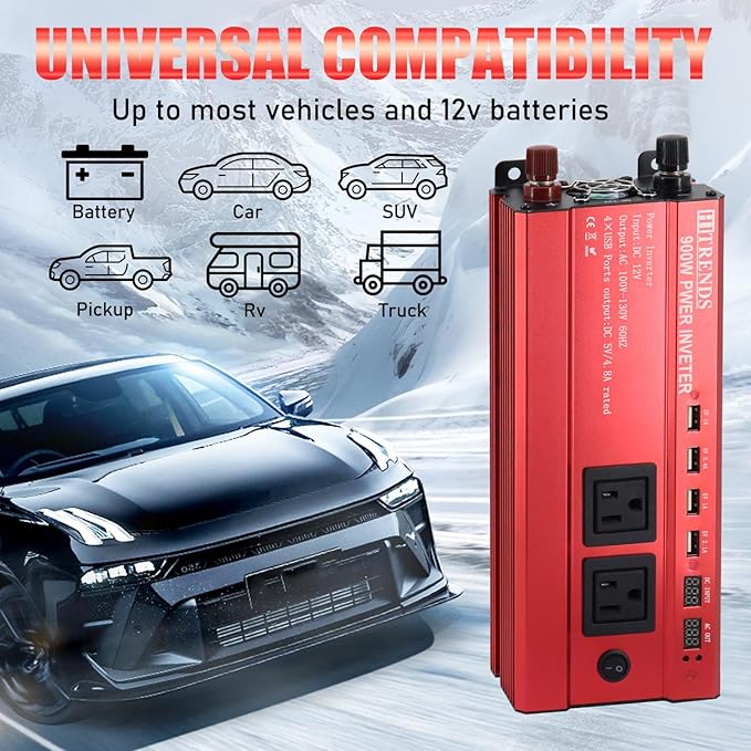 HITRENDS 900W Inverter for Car Power Inverters, 12V DC to 110V AC Converter