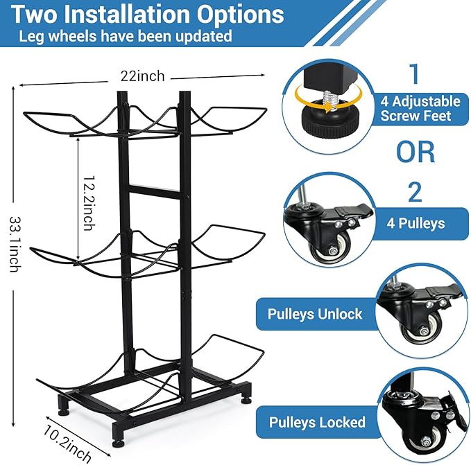 5 Gallon Water Jug Holder with 4 Wheels, Movable Heavy Duty Foldable Water Jug