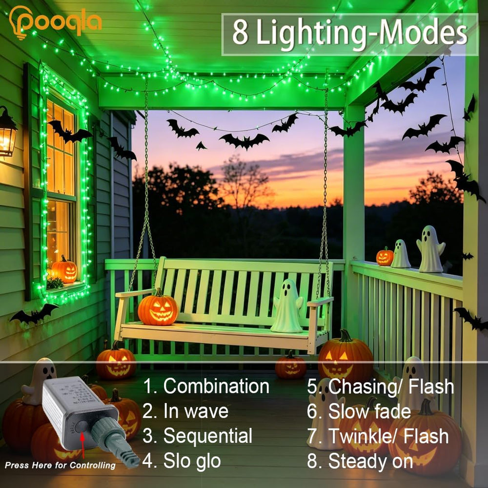 Pooqla 500 LED String Lights Indoor Outdoor, 164 ft Green Halloween Lights Pl...
