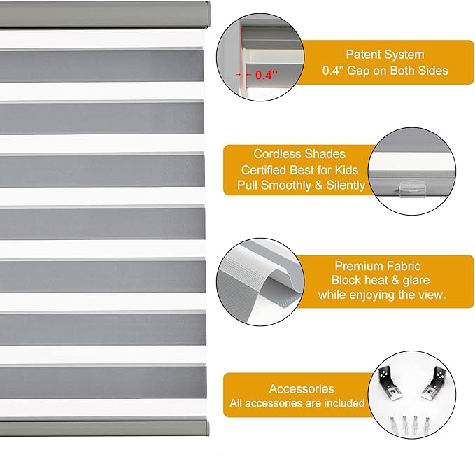 Persilux Cordless Zebra Blinds Dual Layer Fabric, Privacy Window Blinds