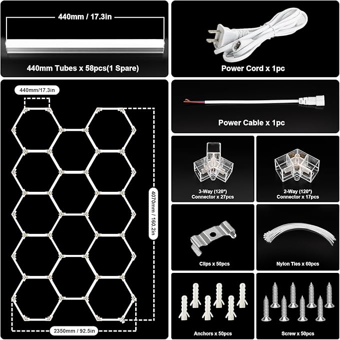 BRILLIHOOD Hexagon Garage Lights, LED Honeycomb Garage Lights, 6500K Super