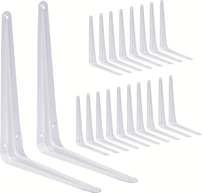 20 Pack Shelf Brackets 12 Inch, White Metal Brackets for Shelves, L Shape Shelving Brackets (White, 12" x 10")
