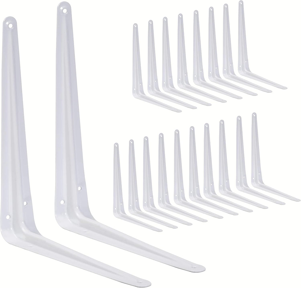 20 Pack Shelf Brackets 10 Inch, White Metal Brackets for Shelves, L Shape She...