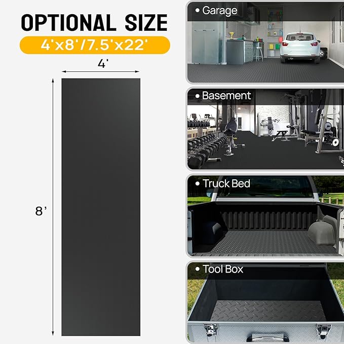 TUFFIOM 4x8 FT Garage Floor Mat, Thickened Diamond Plate PVC Garage Mats