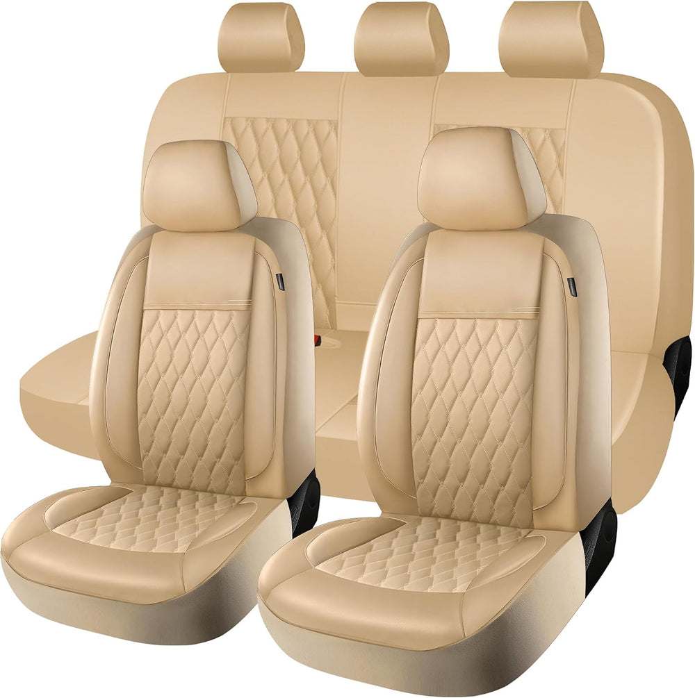 CAROMOP Faux Leather Car Seat Covers Full Set,Luxury and Comfortable Covers f...