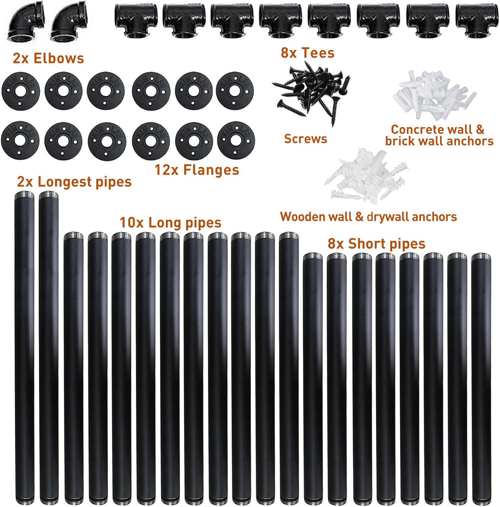 HITOMEN Industrial Iron Pipe Shelves, 2 Set 5-Tier 70.5" Tall 12" D...
