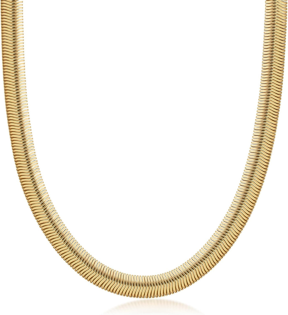 Barzel 18K Gold Plated Flat Herringbone Snake Chain Necklace for Women | Made...