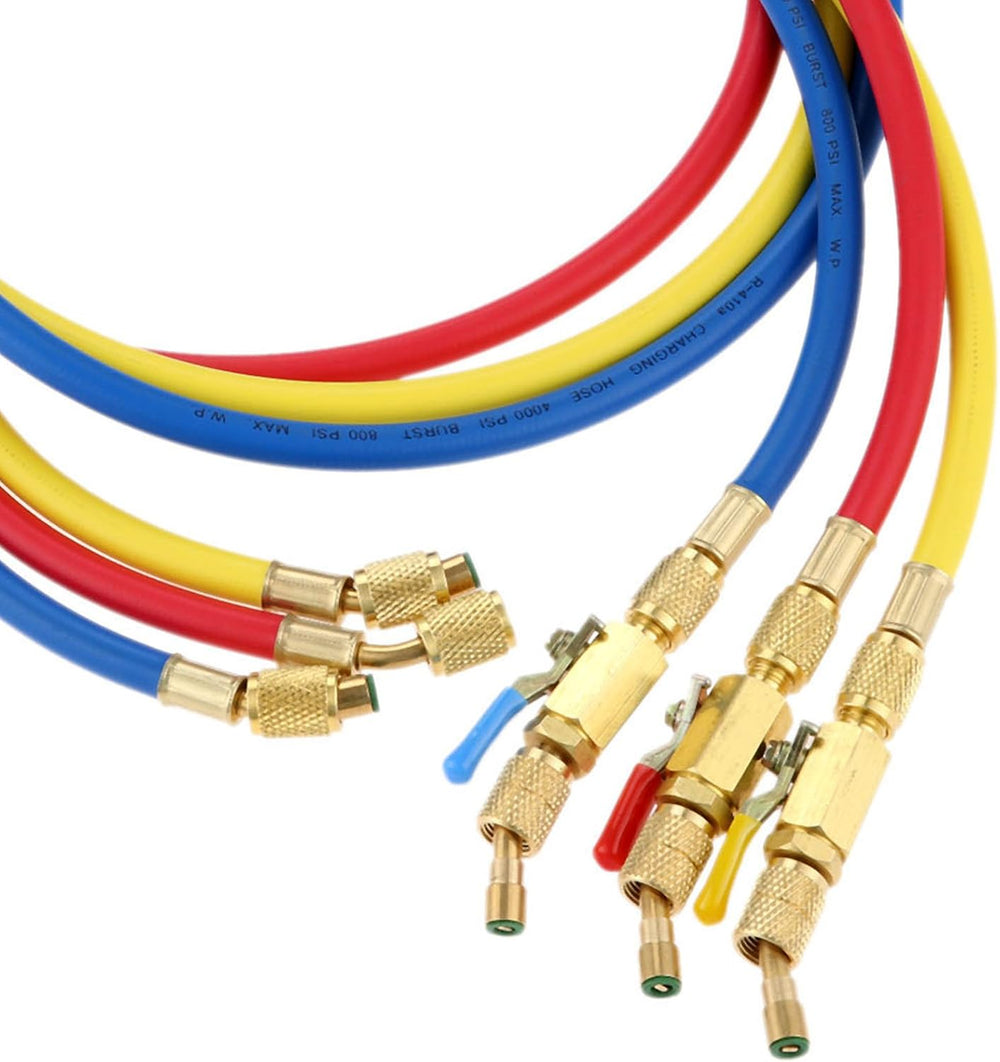Refrigerant A/C Charging Hoses with Ball Valves, 3-Color 60" R410A HVAC ...