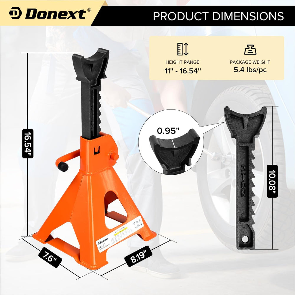 Jack Stands 3 Ton (6,500 lb) Capacity Steel, 1 Pair Orange Lifting Stand Adju...