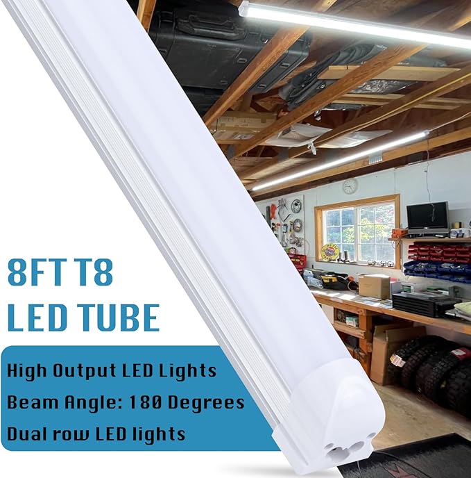 8FT LED Shop Light Fixture, Super Bright 100W 6000K Cold White 15000LM (12-Pack)