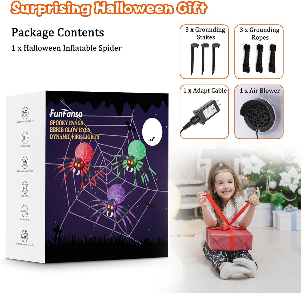 6 FT Halloween Inflatable Spider Outdoor Decoration with Animated LED Light