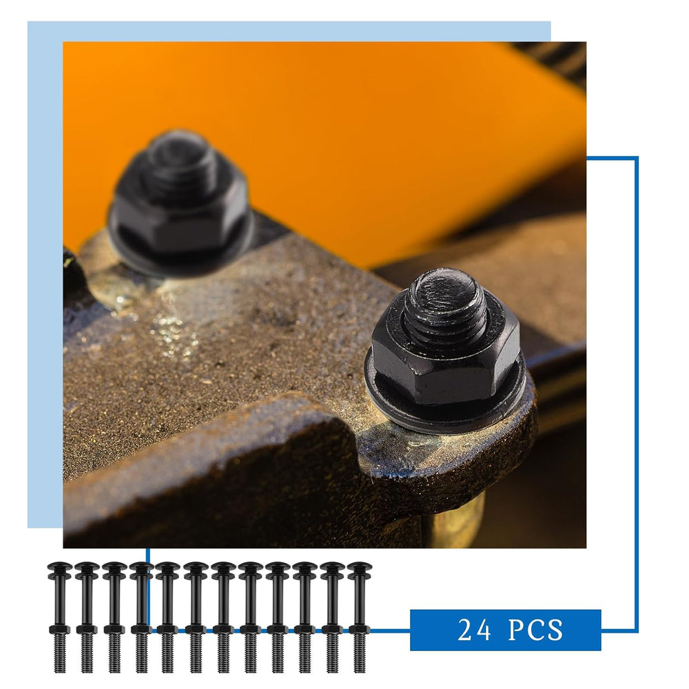 Zonon 24 Sets Carriage Bolt, Black, 1/2 x 4 Inch