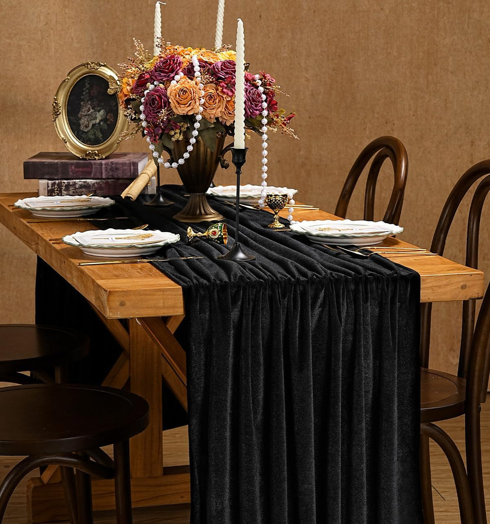 Black Velvet Table Runner 29x120 Inch Luxury Retro Halloween Runners