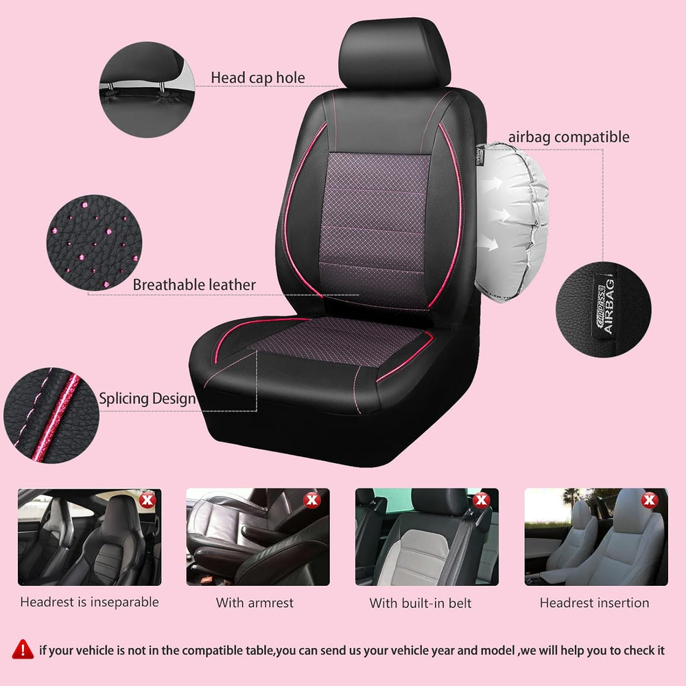 CAR PASS Piping PU Leather Car Seat Cover Full Set,Inside Zipper Design and R...