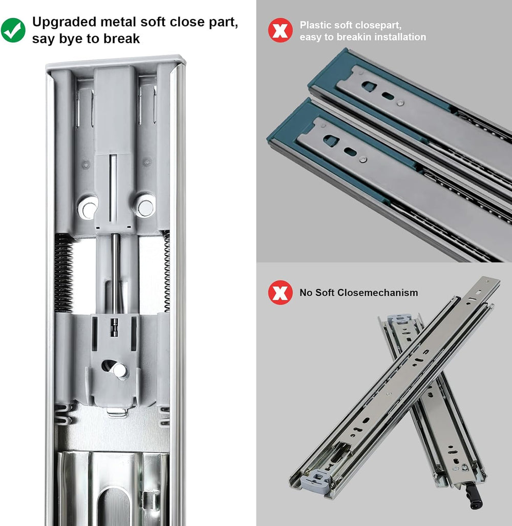 Sulawskys Soft Close Drawer Slides 20 Inch, 6 Pairs – Full Extension 100LB