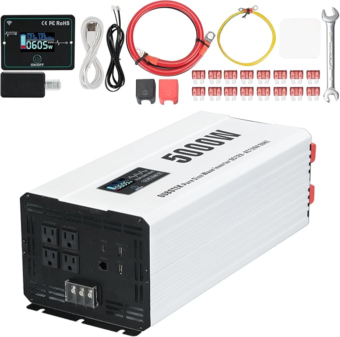 5000 Watts Power Inverter Peak 10KW, Pure Sine Wave 12V DC to 120V AC Off Grid
