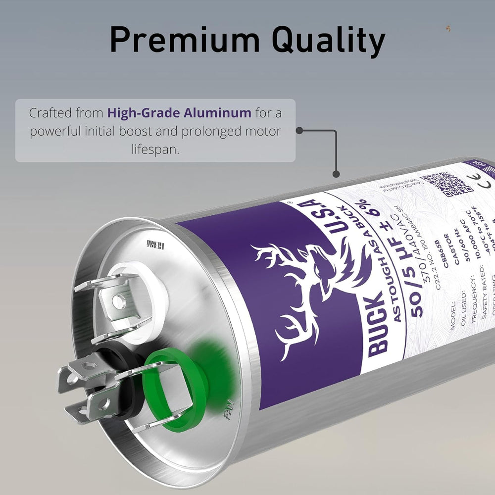 Buck 50+5uF 50/5 MFD ±6% CBB65B Dual Run Round Start Capacitor - Ideal for HV...
