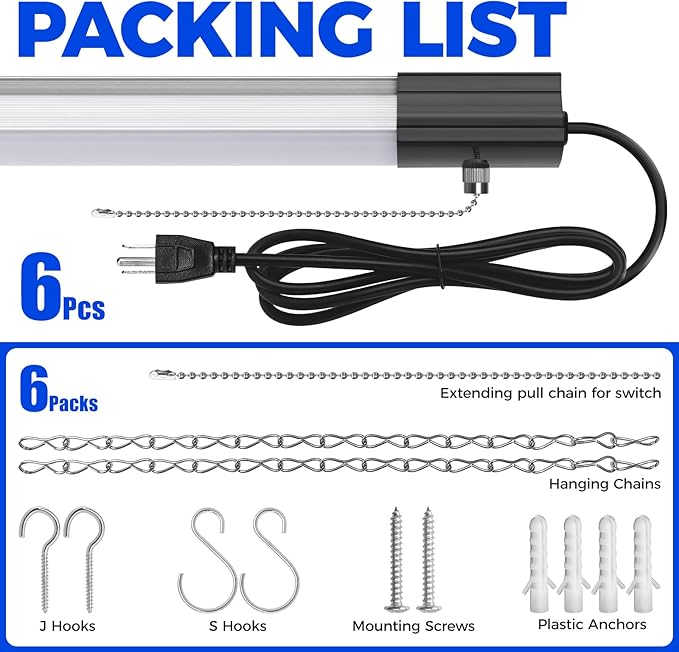 Barrina BS84 LED Shop Lights for Workshop 4FT, 5000K Utility Shop Lights (6 P...