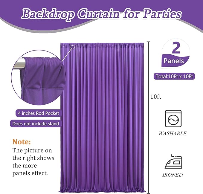 10 x 10 Feet Purple Backdrop Curtain for Partie, Background Curtains for Phot...