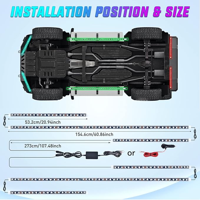 Nilight 6Pcs Car Underglow Neon Accent Strip Lights 300 LEDs RGB Multi Color
