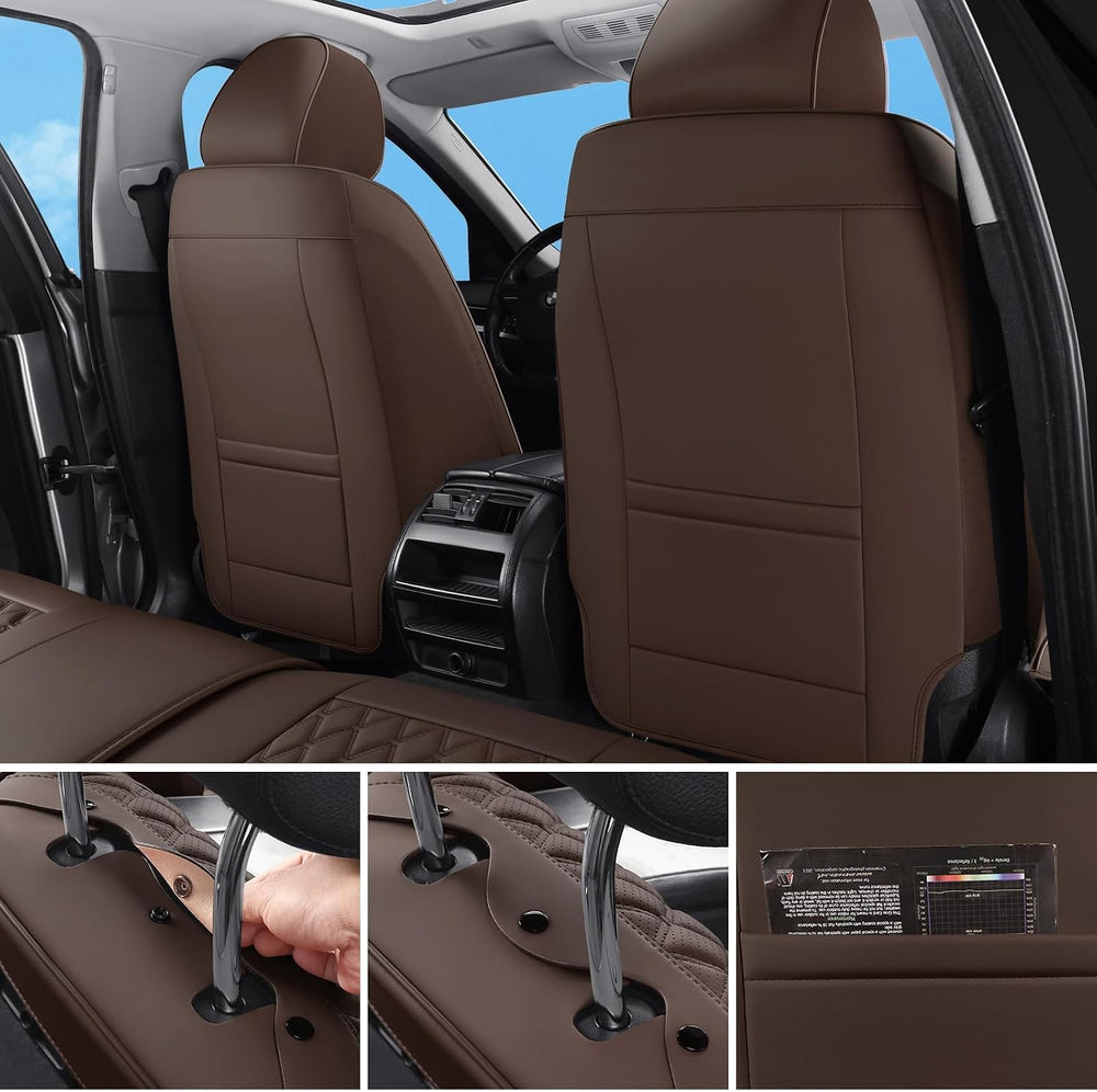 Brown Car Seat Covers Full Set,5 Seat Leather Seat Covers for Cars