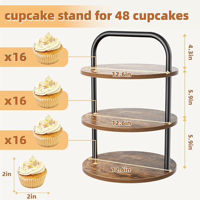 2 Pack Wooden Cupcake Stand, 3 Tier Large Cupcake Tower Stand 50 Cupcakes, De...