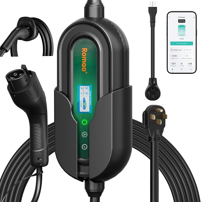 Level 2 EV Charger w/App Control: 32A 240V 7.68kW Fast Charging, NEMA 14-50