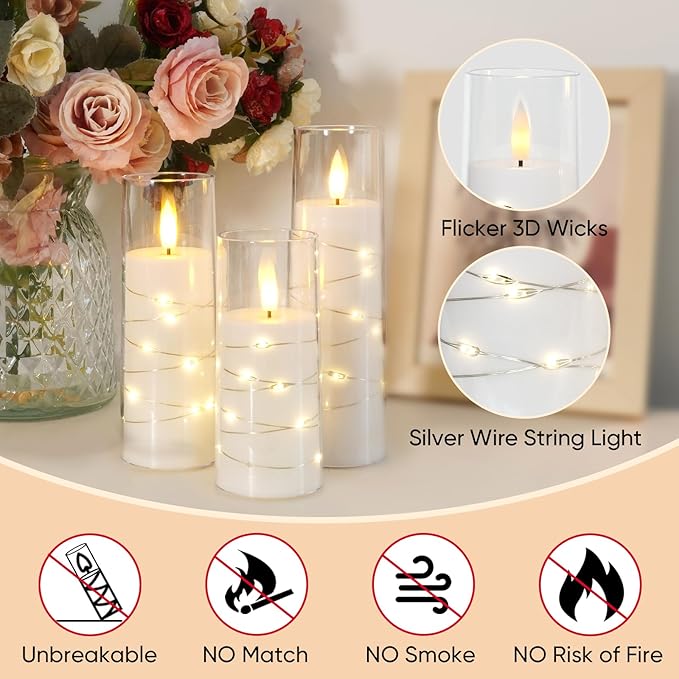 Raycare Flameless Candle with Remote Timer, 7 Flickering Acrylic Battery Oper...