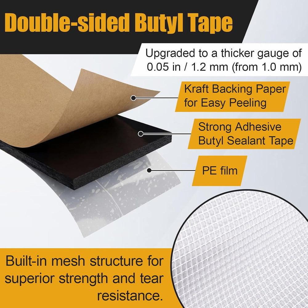 4 Pack 1in x 50ft Butyl Tape Double Sided, 47mil Thick, Black