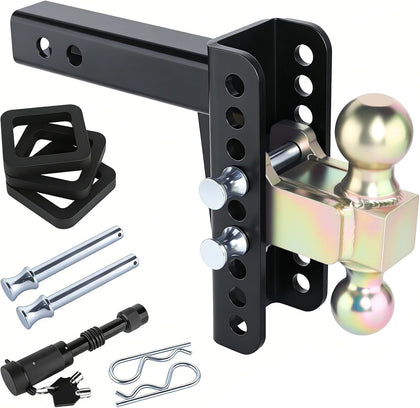 Adjustable Drawbar Trailer Hitch Fit for 2-Inch Receiver with 6" Drop/Rise and Carbon Steel 2" and 2-5/16" Ball Hitches Heavy Duty for Max Towing 20000 LBS