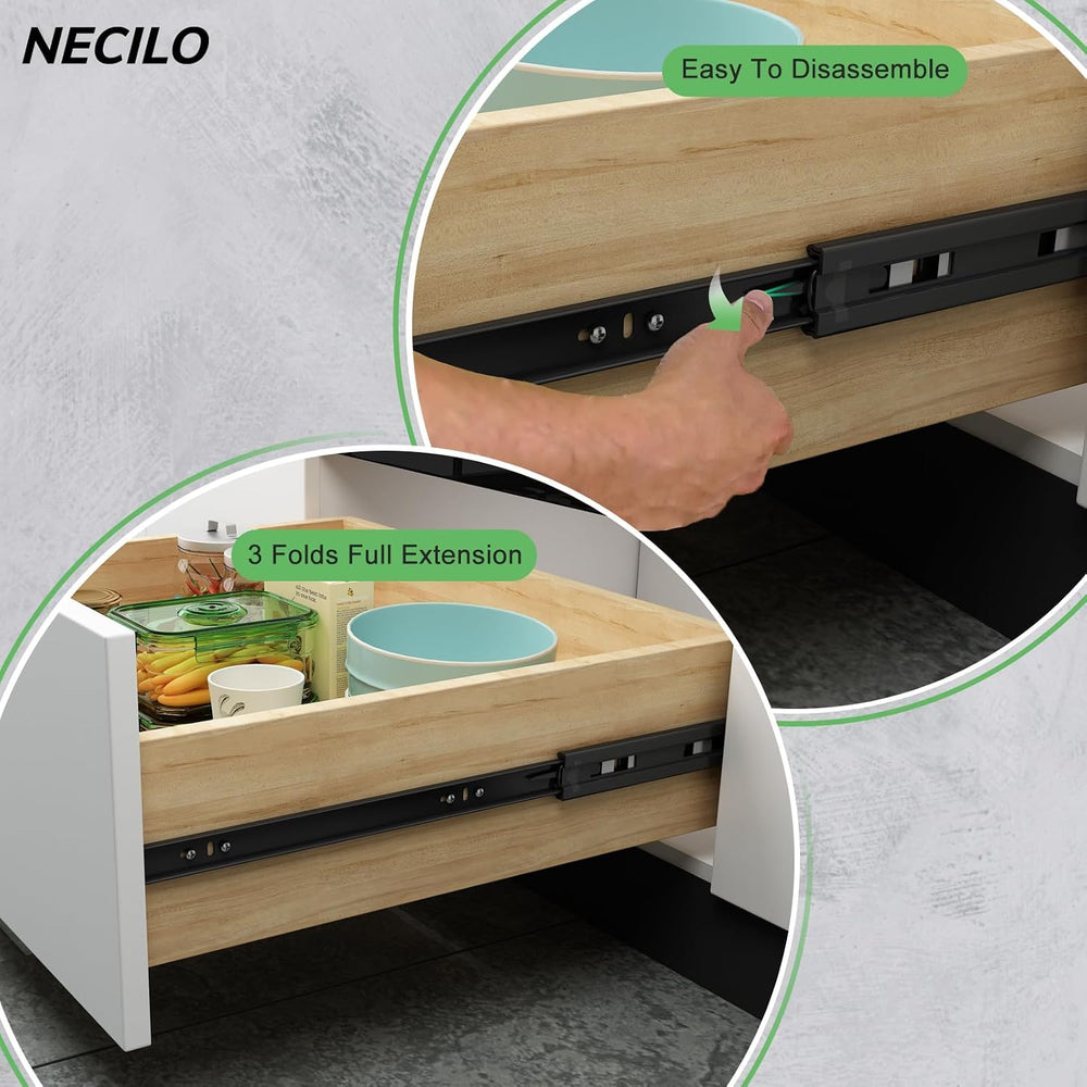 NECILO 12 Inch Push to Open Slides, 100lb Full Ext Ball Bearing, 5 Pairs
