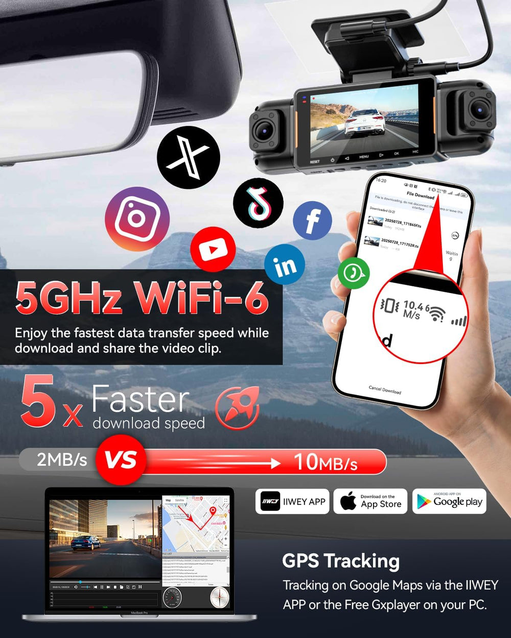 IIWEY N5 PRO 4K 4 Channel Dash Cam, 360° View 1080P Rear Inside