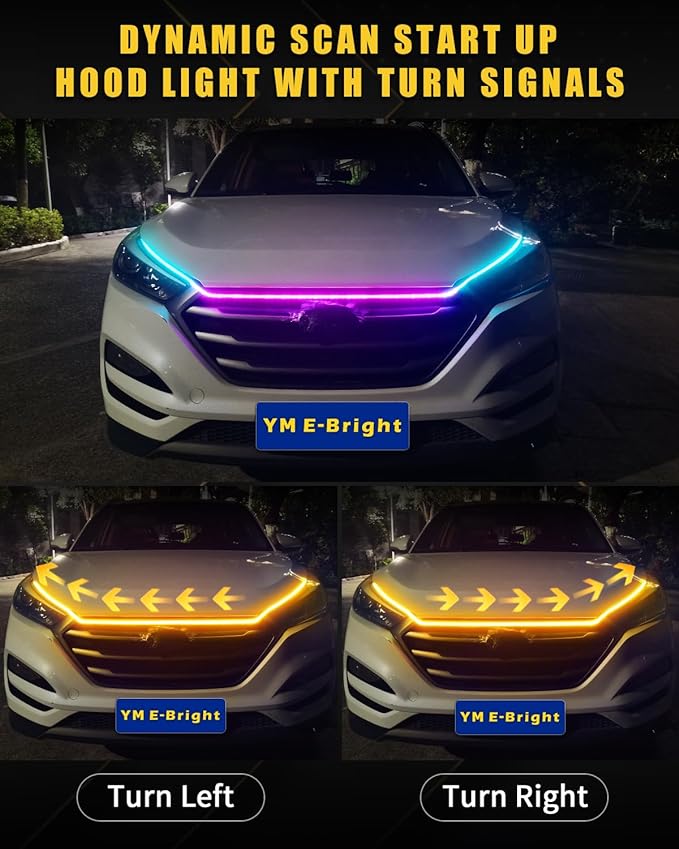 RGB Hood Light Strip with Sequential Turn Signal Indicator Function Waterproof